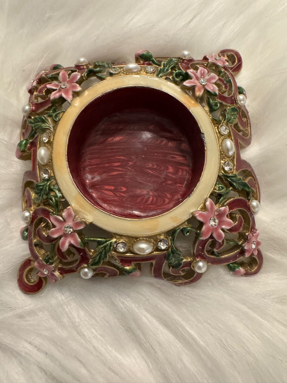 Vintage PartyLite Decorative Floral brass pearl crystal tea light holder